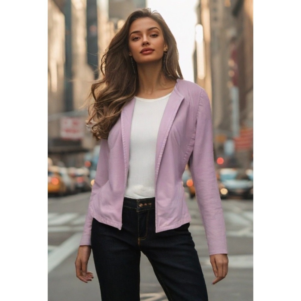 NEW Pink Suede Jacket Open Front Lined Collar Long Sleeve Size Large